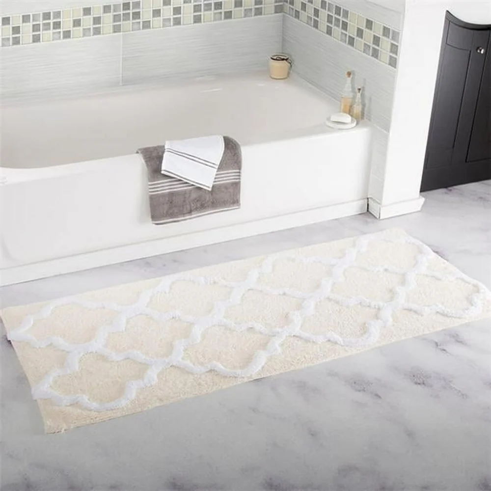 Elegant Cream and White Bath Mat
